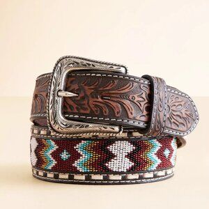 Ariat Men’s Zig Zag Bead Embossed Leather Belt A1040402, Size 42 (New)